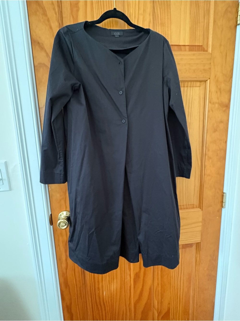 COS Black Long-Sleeve Button Front A-Line Dress